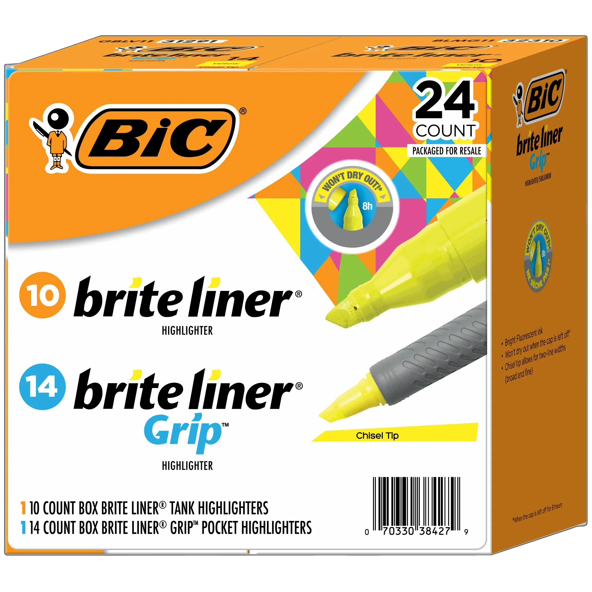 BIC Brite Liner Highlighter Combo Pack, Chisel Tip, Fluorescent Yellow, 24-count - USA MEGA SHOP