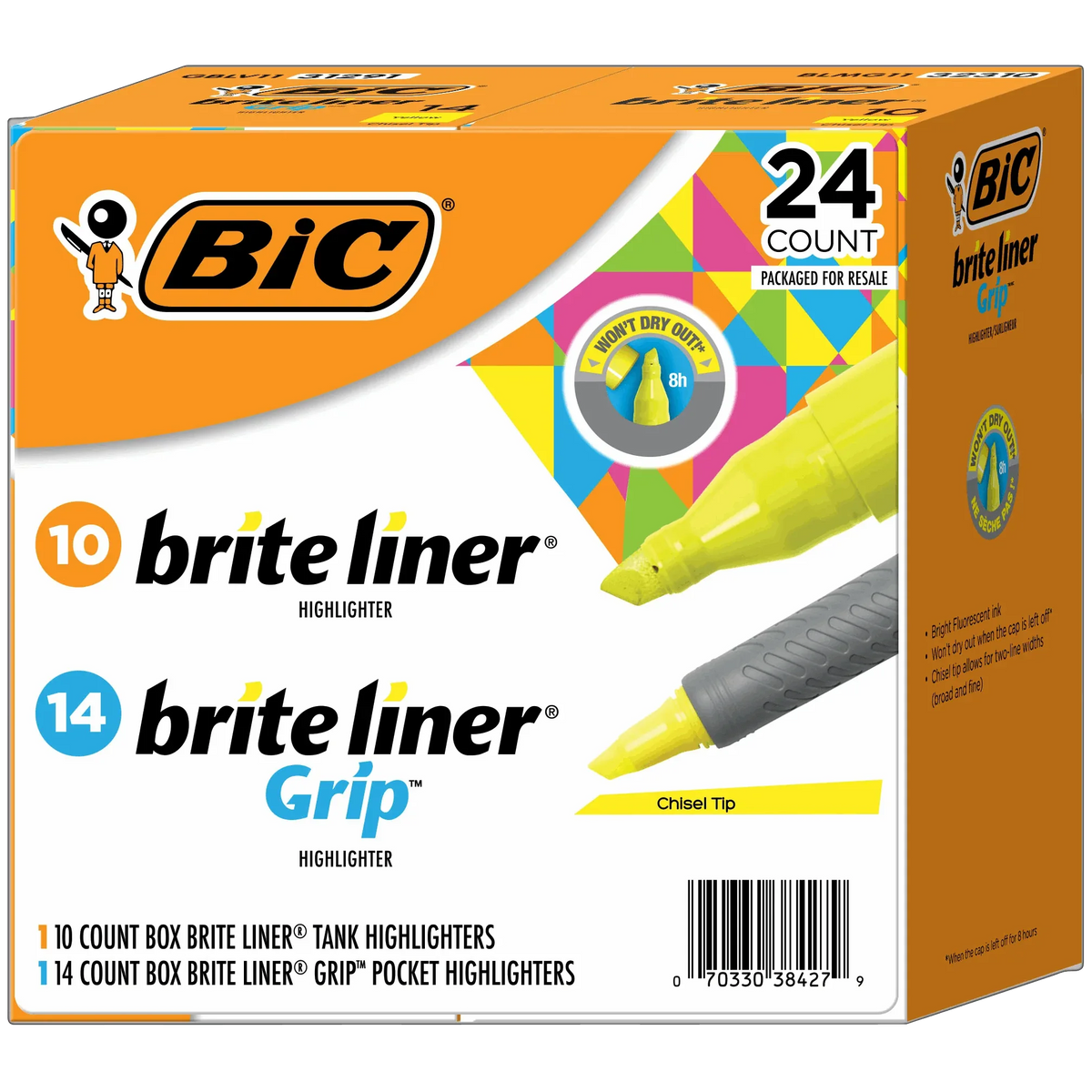 BIC Brite Liner Highlighter Combo Pack, Chisel Tip, Fluorescent Yellow, 24-count - USA MEGA SHOP