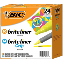 BIC brite liner highlighter combo pack box, 24 count, fluorescent yellow, chisel tip