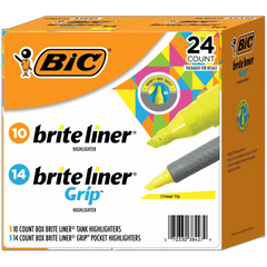 BIC Brite Liner Highlighter Combo Pack, Chisel Tip, Fluorescent Yellow, 24-count