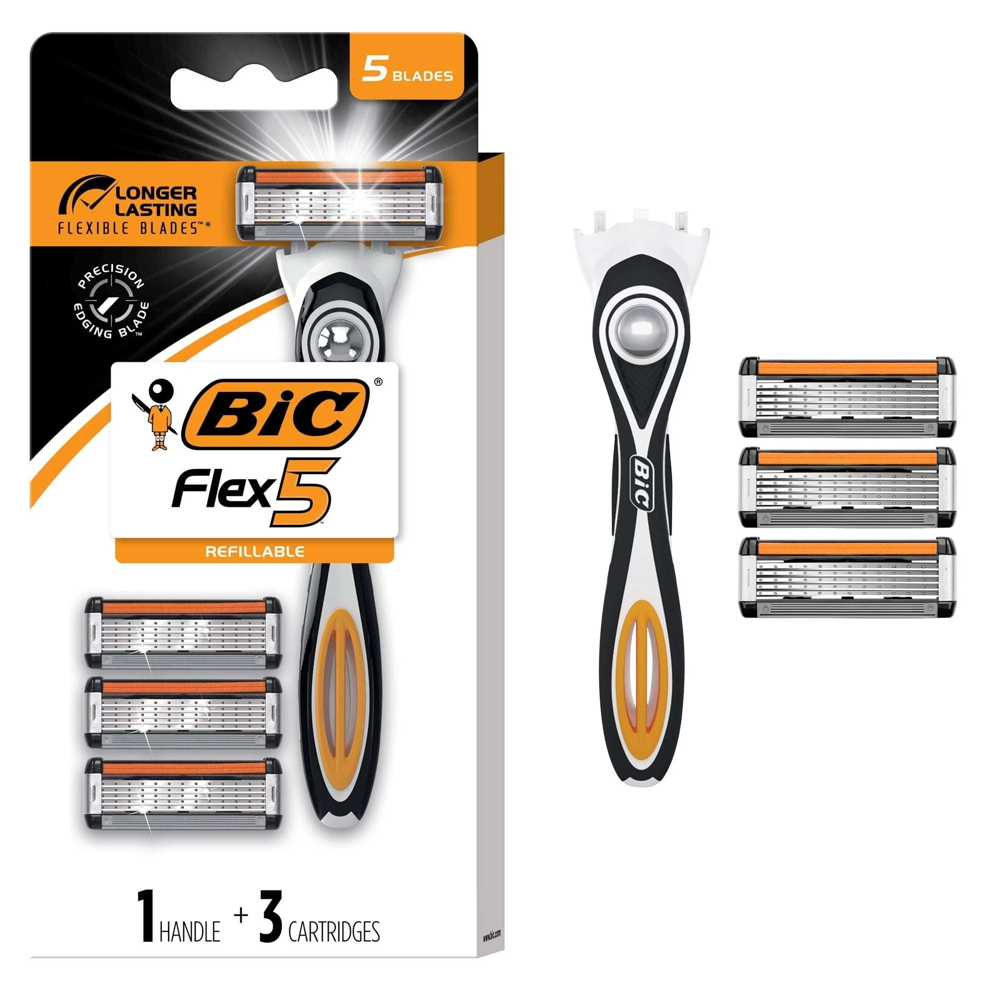 BIC Flex 5 Men’s 5-Blade Refillable Manual Razors with 1 Handle and 3 Cartridges, Father’s Day Gift Idea