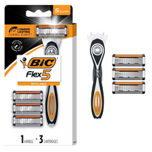 Refillable men’s razor set: BIC Flex5 handle with 3 cartridges