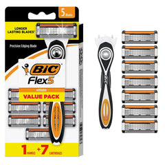 BIC Flex 5 Men's 5-Blade Refillable Manual Razors with 1 Handle and 7 Cartridges, Father's Day Gift for Men