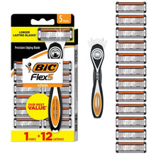 Men's refillable razor set with 5 blades and 1 handle, plus 12 cartridges