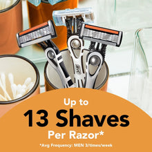 Men's disposable razors with 5-blade cartridges, multiple handles shown