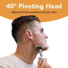 40° pivoting head disposable 5-blade razor held for contour shaving