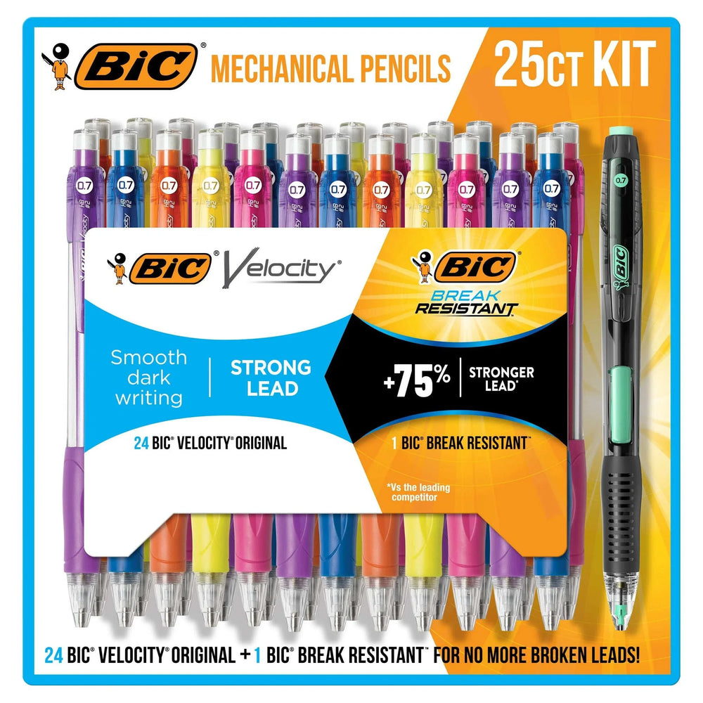 BIC Mechanical Pencil Kit, 24 Velocity + 1 Break Resistant, 0.7mm Lead, 25-count - USA MEGA SHOP