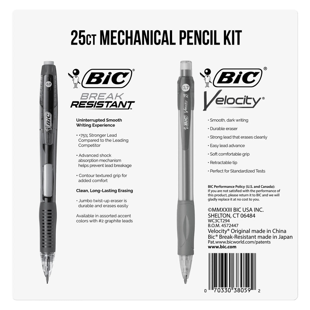 BIC Mechanical Pencil Kit, 24 Velocity + 1 Break Resistant, 0.7mm Lead, 25-count - USA MEGA SHOP
