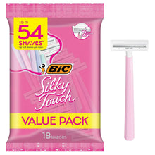 BIC Silky Touch 2-blade disposable razor with pink handle, 18-pack value pack.