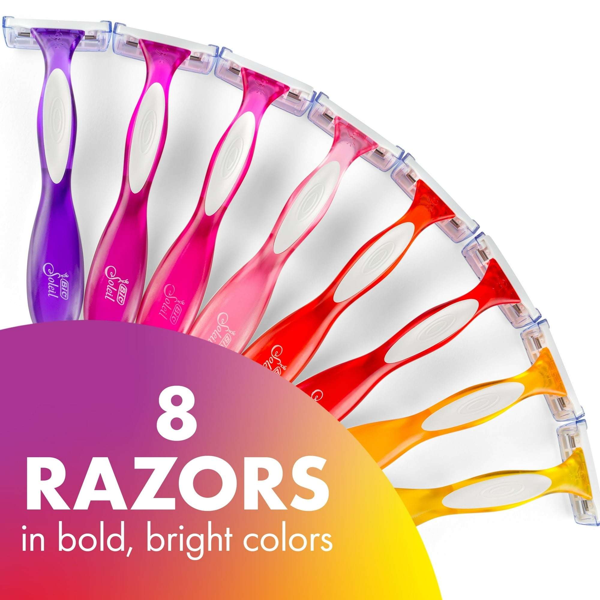 BIC Soleil 3 Colors Women's Razors, Colorful Handles, 3 Blades, 8 Count