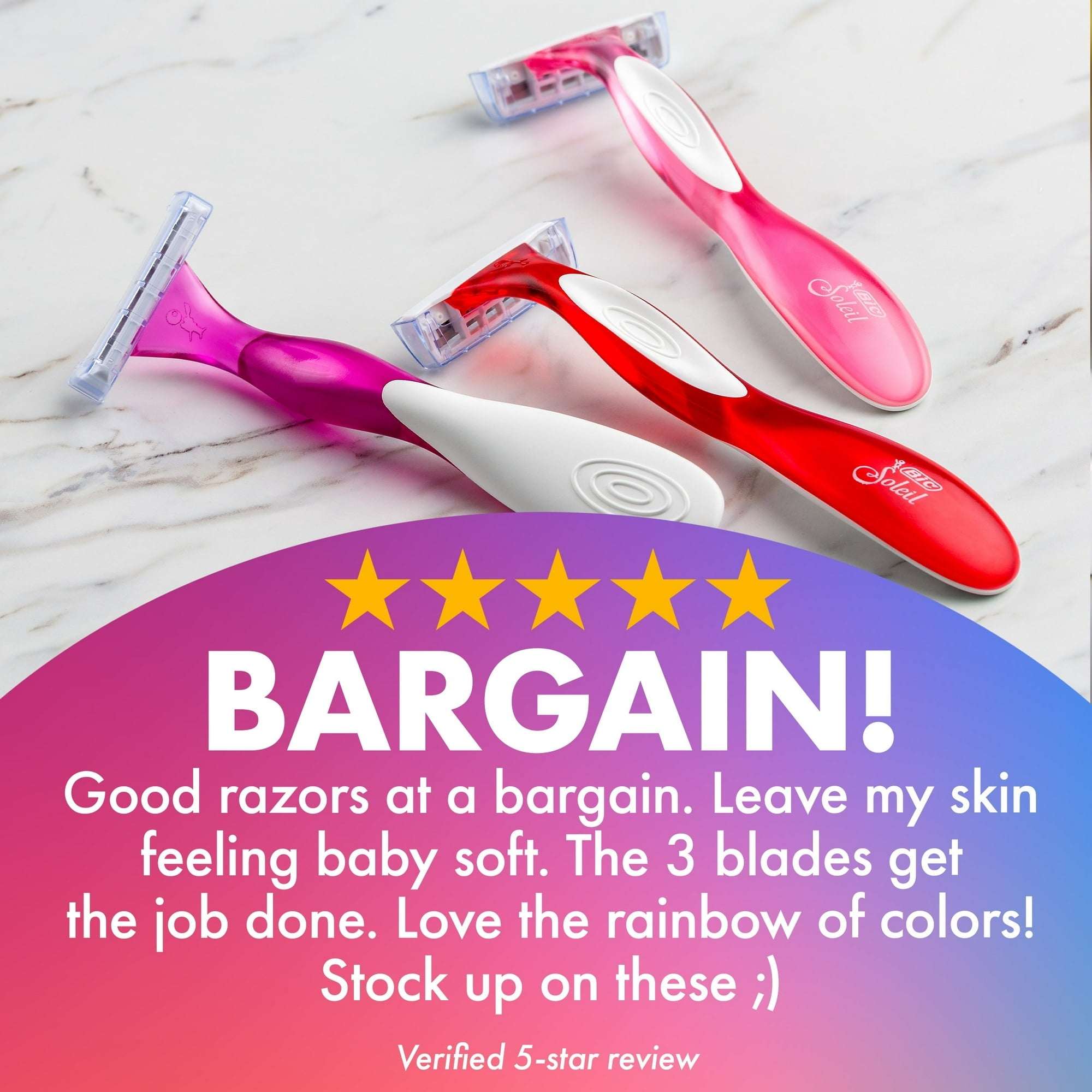 BIC Soleil 3 Colors Women's Razors, Colorful Handles, 3 Blades, 8 Count