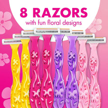 Set of colorful disposable women’s razors with three blades each