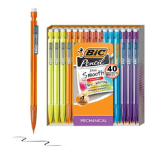 Assorted mechanical pencils with built-in erasers in a display box, orange and blue
