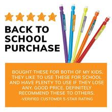 Assorted colored mechanical pencils with erasers, colorful school set