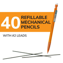 Orange refillable mechanical pencil with spare lead sticks