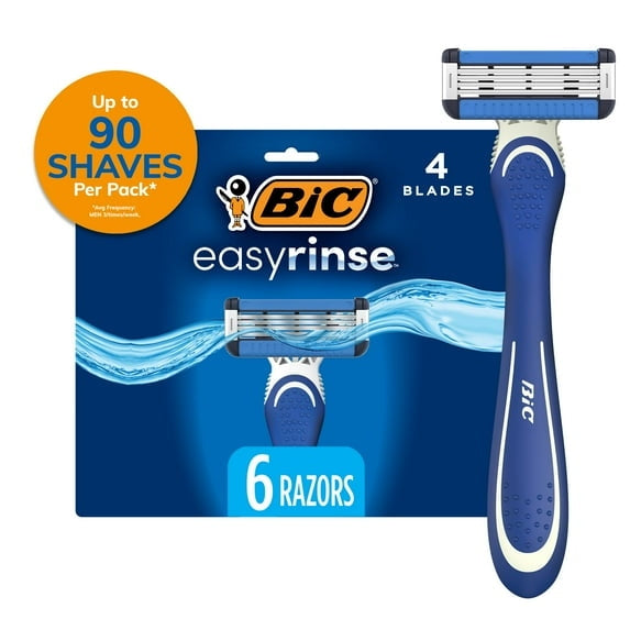 BIC EasyRinse Anti-Clogging Men's Disposable Razors, 4 Blades, All Skin Types, 2 Count