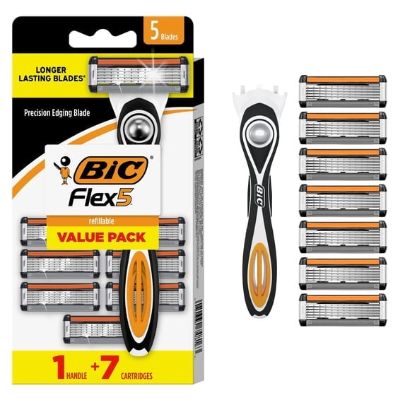 BIC Flex 5 Men’s 5-Blade Refillable Manual Razors with 1 Handle and 3 Cartridges, Father’s Day Gift Idea