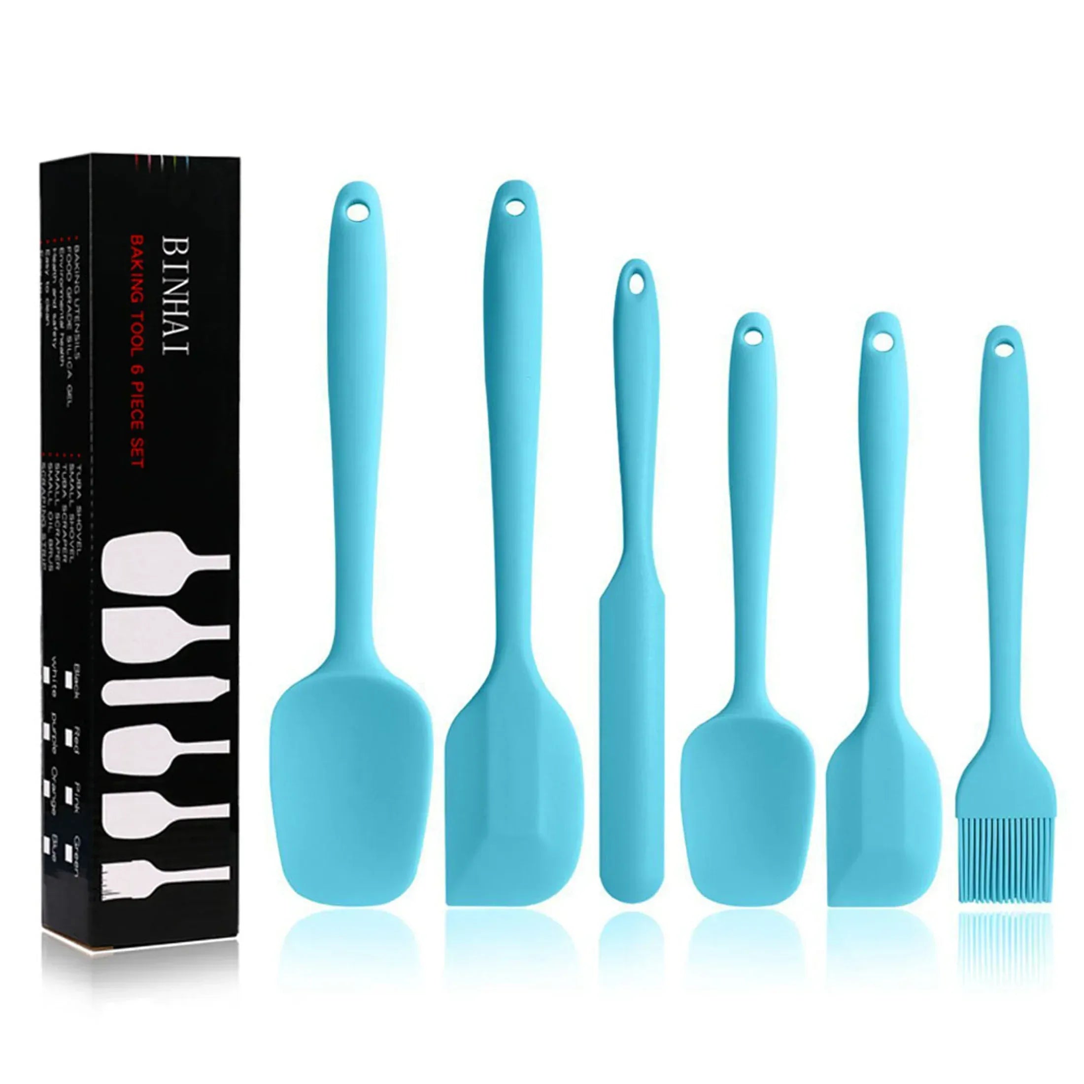 BINHAI Silicone Spatula Set - Black 6 Piece Non - Stick Rubber Spatula with Stainless Steel Core - Heat-Resistant Spatula Kitchen Utensils Set for Cooking, Baking and Mixing