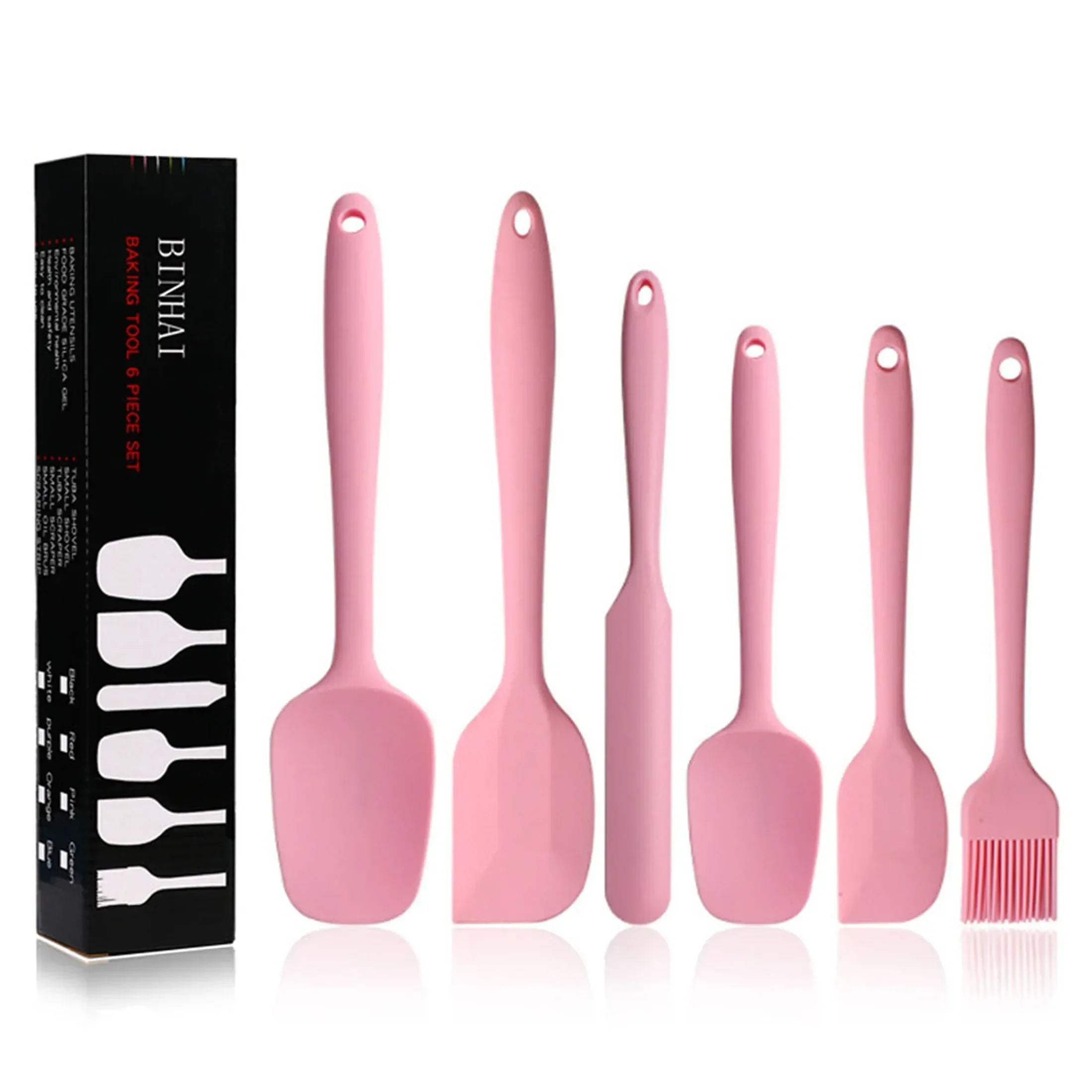 BINHAI Silicone Spatula Set - Black 6 Piece Non - Stick Rubber Spatula with Stainless Steel Core - Heat-Resistant Spatula Kitchen Utensils Set for Cooking, Baking and Mixing