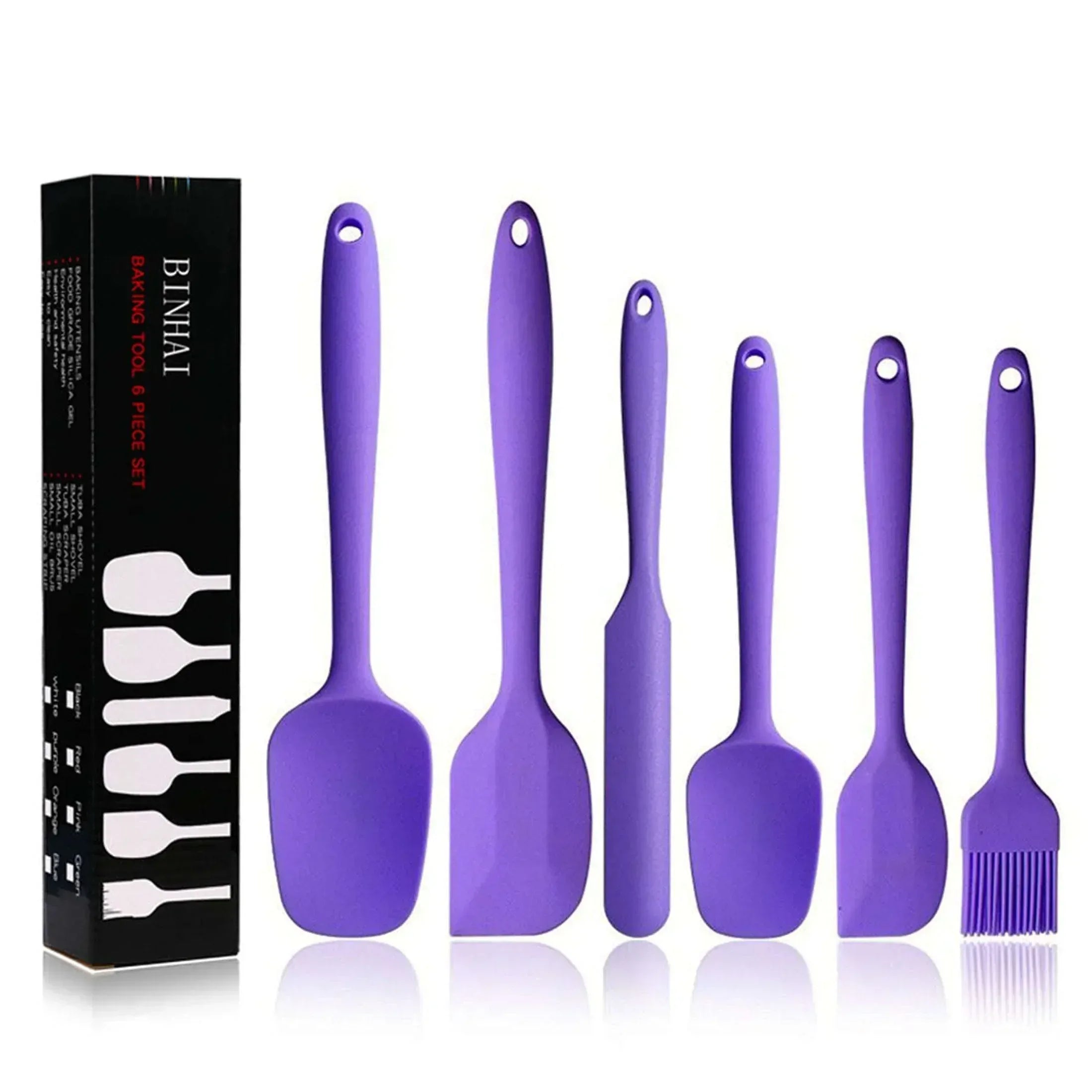 BINHAI Silicone Spatula Set - Black 6 Piece Non - Stick Rubber Spatula with Stainless Steel Core - Heat-Resistant Spatula Kitchen Utensils Set for Cooking, Baking and Mixing
