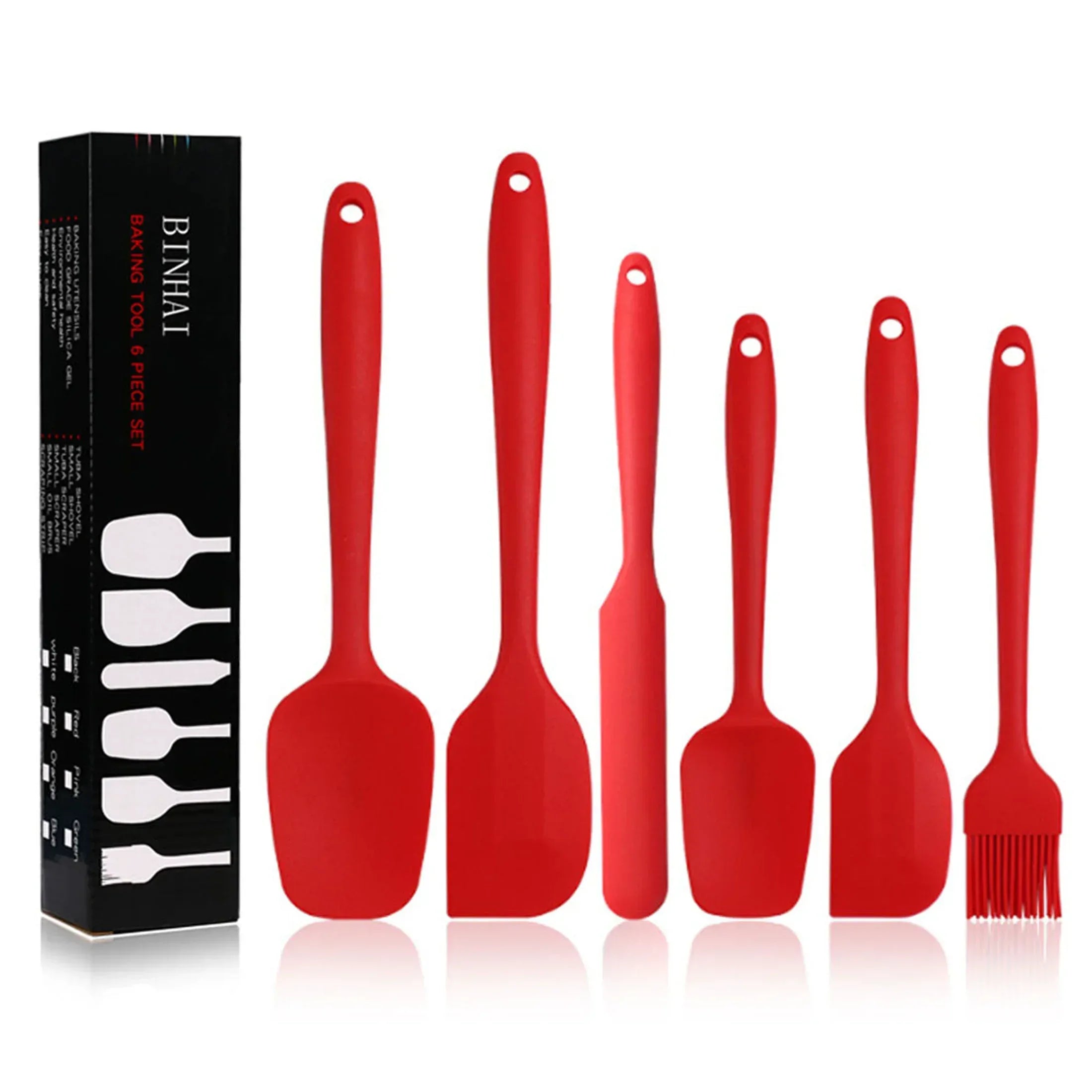 BINHAI Silicone Spatula Set - Black 6 Piece Non - Stick Rubber Spatula with Stainless Steel Core - Heat-Resistant Spatula Kitchen Utensils Set for Cooking, Baking and Mixing