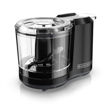 BLACK+DECKER mini food chopper with clear bowl and black base, one-touch pulse