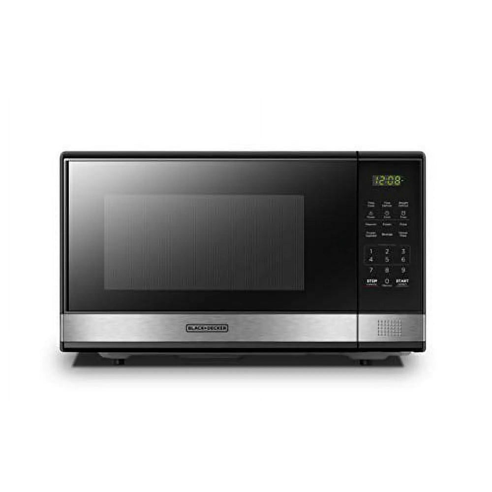 BLACK+DECKER EM031MB11 Digital Microwave Oven with Turntable Push-Button Door, Child Safety Lock, 1000W, 1.1cu.ft, Black & Stainless Steel, 1.1 Cu.ft - USA MEGA SHOP