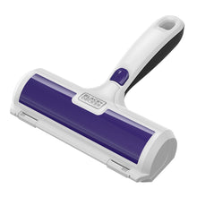 Reusable pet hair lint roller with purple clear drum and white handle
