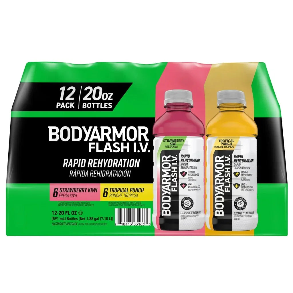 BODYARMOR Flash I.V. Electrolyte Beverage, Variety Pack, 20 fl oz, 12-count