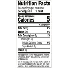 Nutrition Facts panel for sugar-free breath mints showing 5 calories per mint