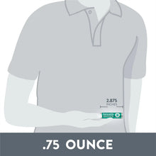 White polo shirt mockup with .75 ounce breath mint roll shown on chest