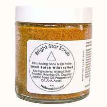Gold scrub jar with white label for Bright Star Scrub face & lip polish