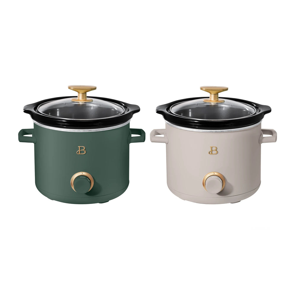 Beautiful 2 Qt Manual Slow Cooker, 2-Pack, Thyme Green + Porcini Taupe by Drew Barrymore - USA MEGA SHOP