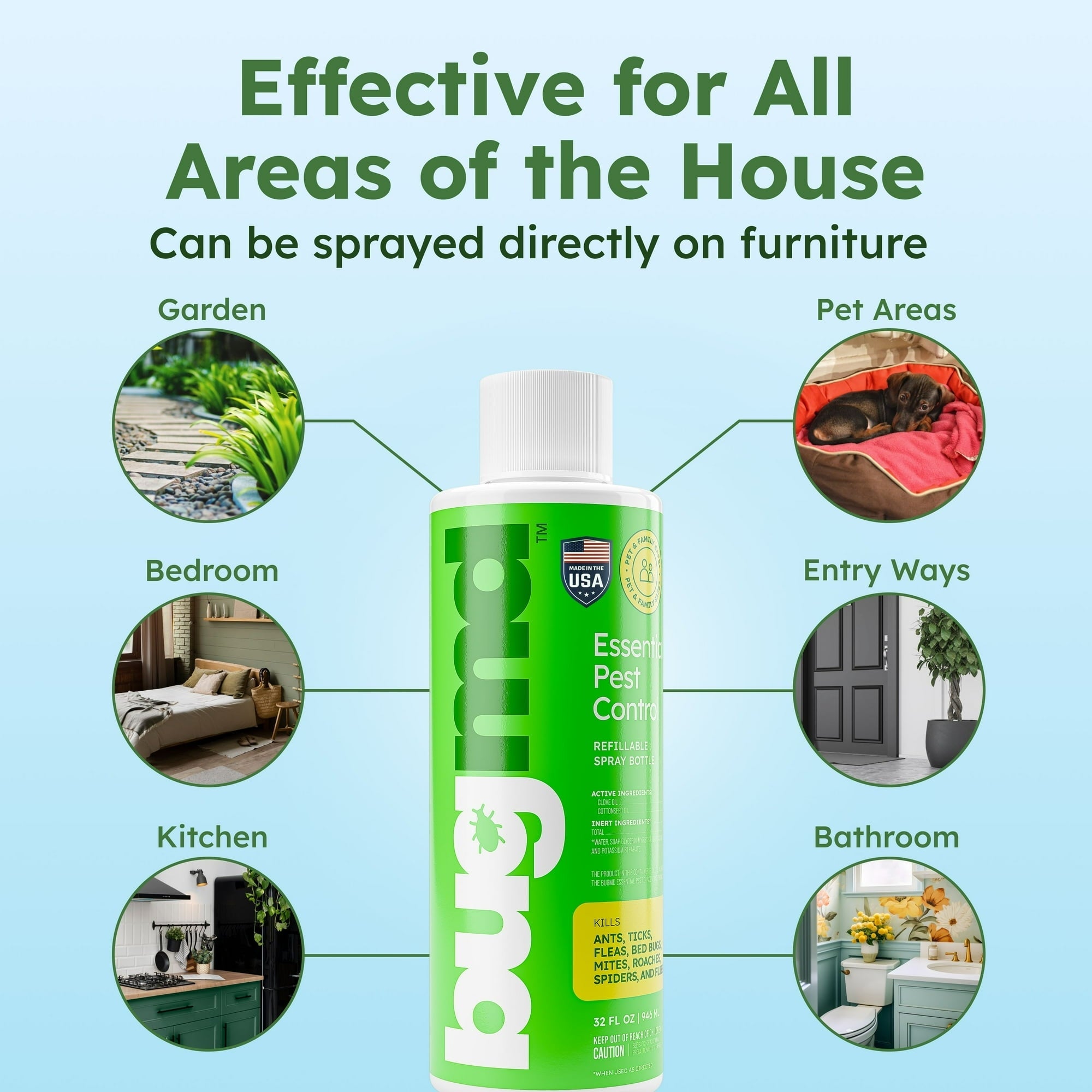 BugMD Pest Control Essential Oil Concentrate (3.7 oz, 2 Pack) - Plant Powered Bug Spray Quick Kills Flies, Ants, Roaches, Mosquitoes, and More