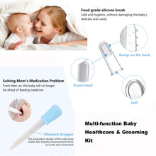 Baby silicone feeding and oral care brush with soft bristles and measuring tube