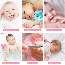 Baby grooming tools for care: medicine dropper, thermometer, finger toothbrush, nail file, ear cleaner