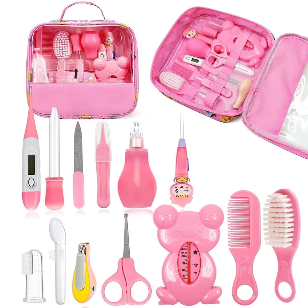 BUSATIA Baby Grooming Kit,13 in 1 Infant Safety Care Set with Hair Brush Comb Nail Clipper Nasal Aspirator,Baby Essentials Kit for Newborn Girls Boys-Pink Baby Grooming Kit