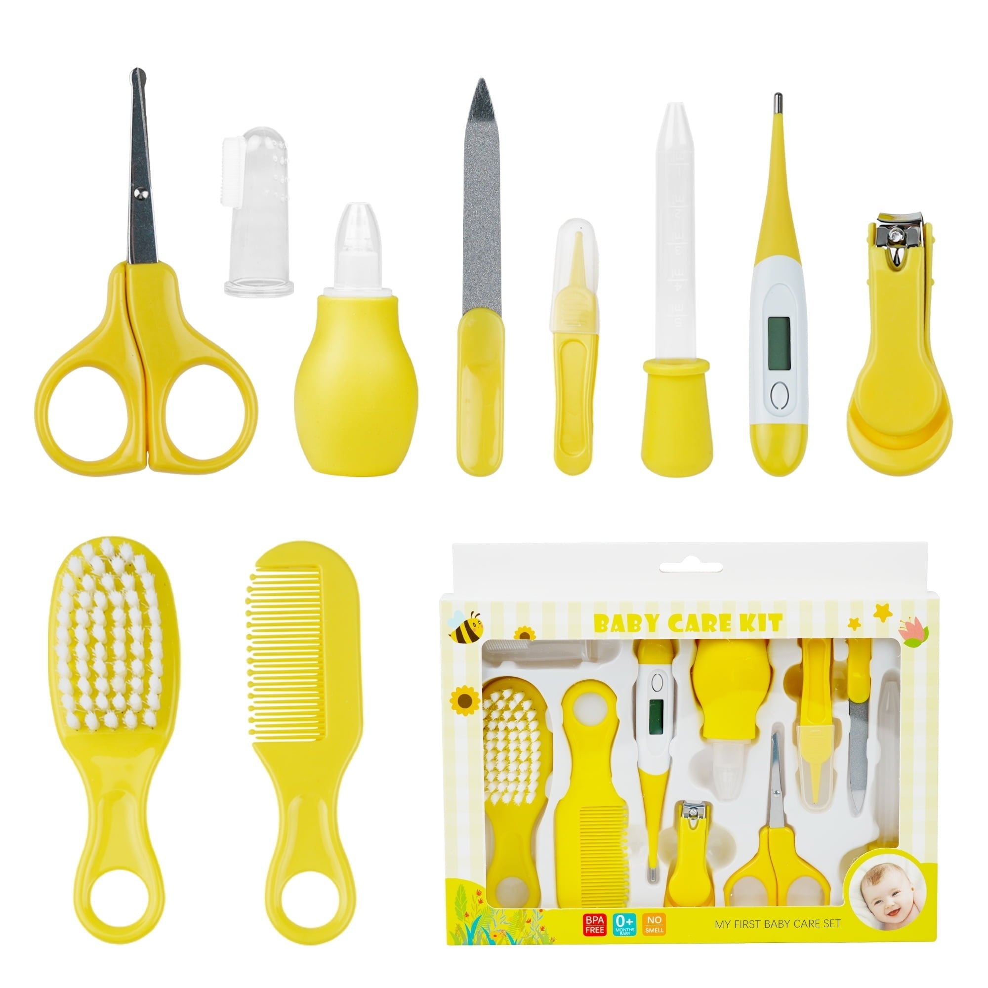 BUSATIA 10 in 1 Baby Healthcare and Grooming Kit,Safety Newborn Nursery Care Set, with Hair Brush Comb,Nail Clipper,Thermometer,Pacifier Clip,Nasal Aspirator for Newborn Infant Baby
