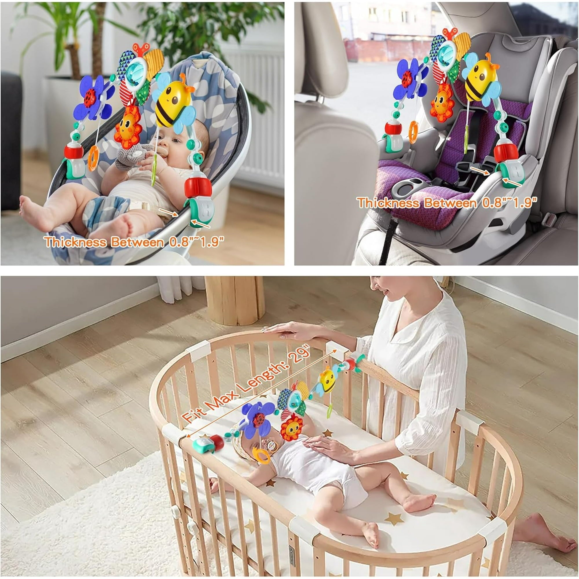 BUTOMKY Adjustable Baby Stroller Arch Toy - Sensory/Musical Activity Toys for Car Seat, Bassinet, Crib & Bouncer, Suitable for Infants 0-18 Months Boys & Girls