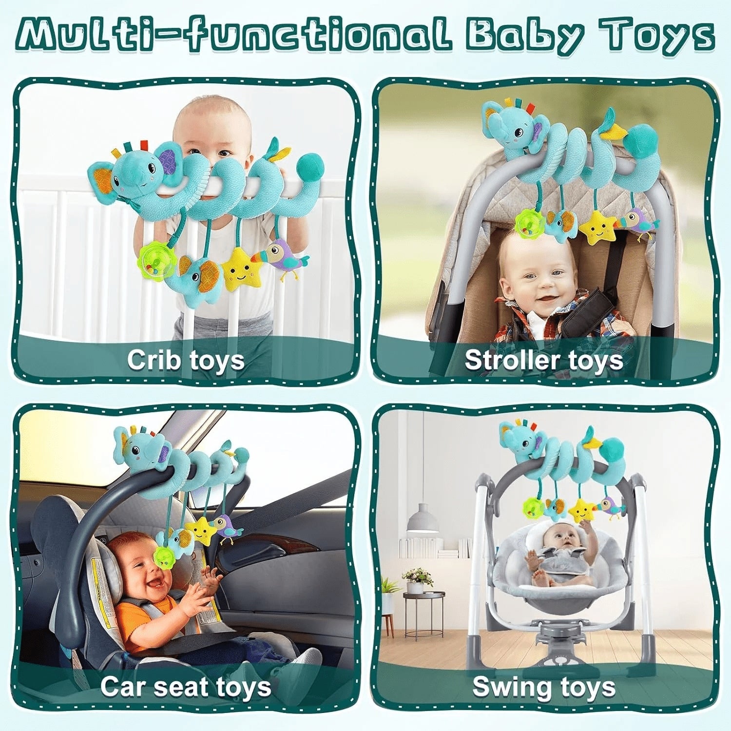 BUTOMKY Spiral Car Seat & Stroller Activity Toys for Babies 0-6 Months - Hanging Infant Toys with Rattles, Teether for Newborn Boys Girls
