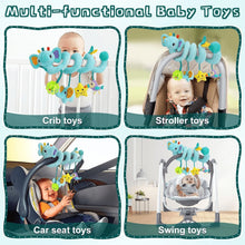 Spiral baby activity toy set showing crib, stroller, car seat and swing use
