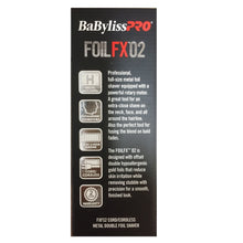 BaBylissPRO FOILFX02 cordless metal double-foil shaver box back with icons