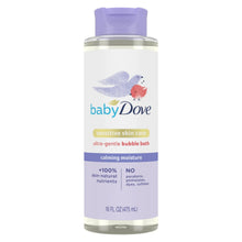 Baby Dove ultra-gentle bubble bath bottle with purple cap and calming moisture label