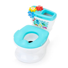 2-in-1 children’s potty training system with teal seat and toy activity top