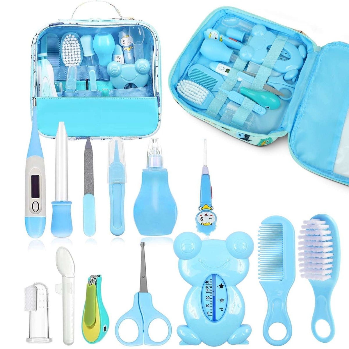 Baby Grooming Kit,13 in 1 Infant Safety Care Set with Hair Brush Comb Nail Clipper Nasal Aspirator,Baby Essentials Kit for Newborn Girls Boys-Blue Baby Grooming kit
