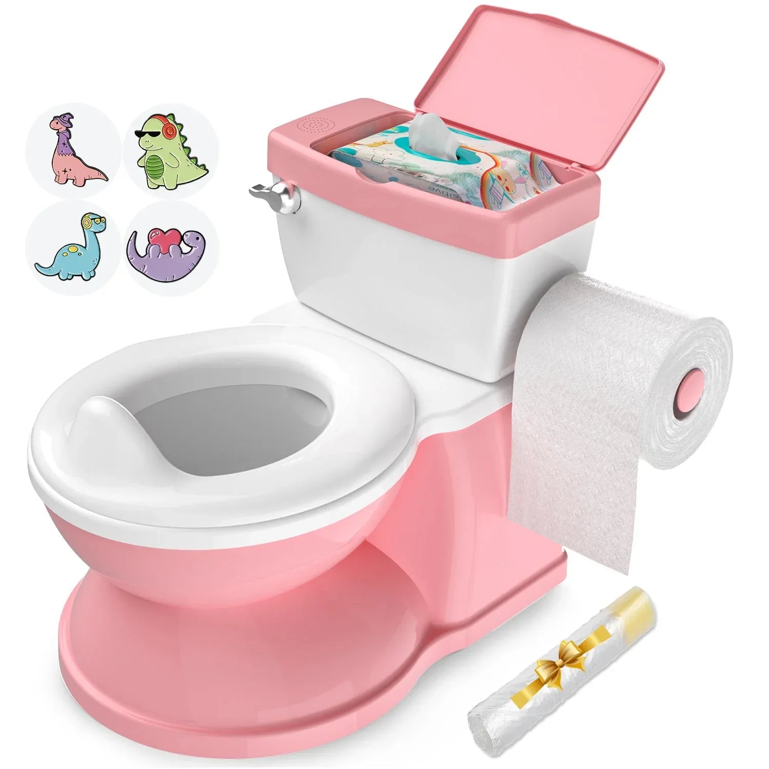 Babybond 2-in-1 Toddler Potty Training Toilet, with toilet paper holder and storage shelf, featuring flushing sound, suitable for 1-3 year old toddlers, white. - USA MEGA SHOP