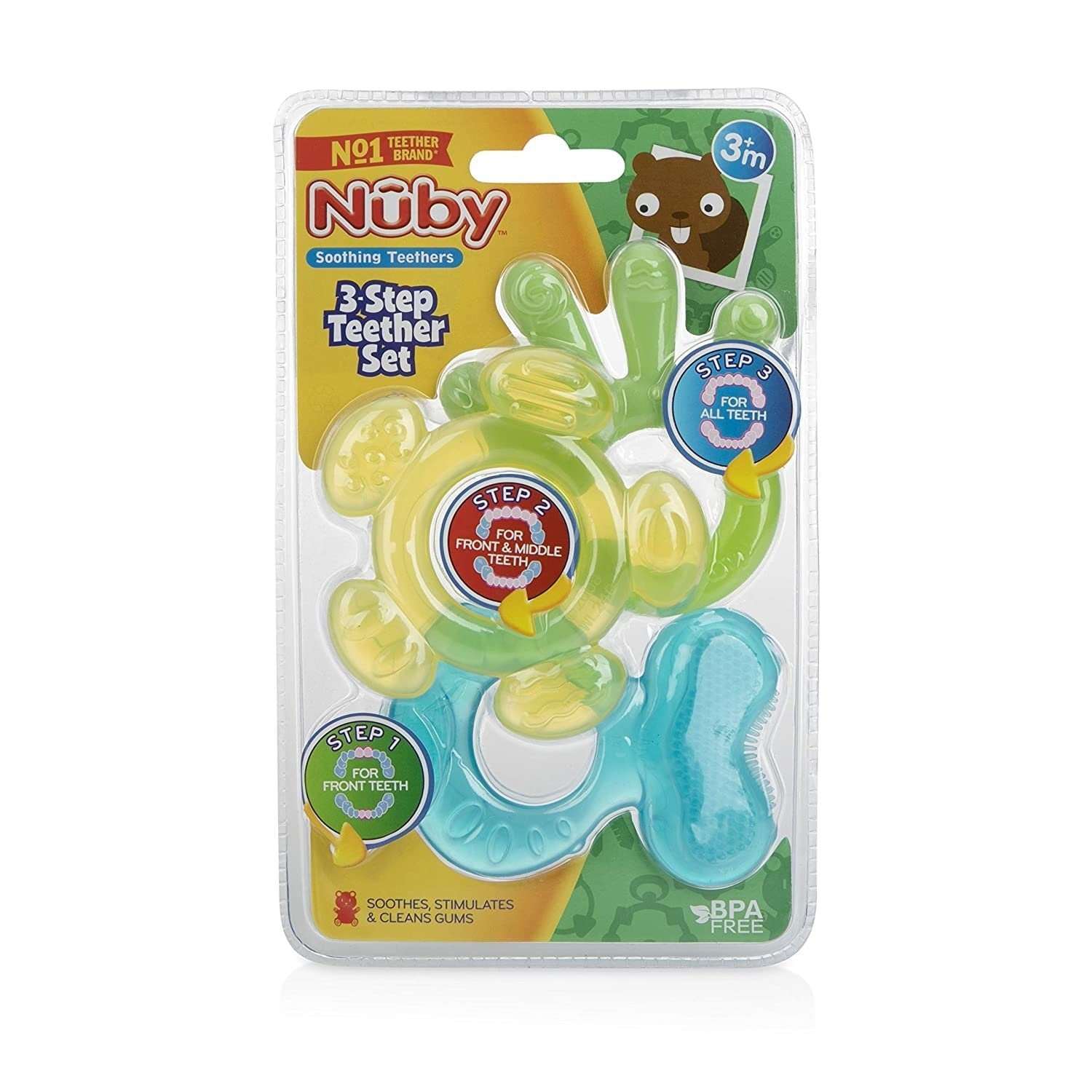 Nuby 3 Step Baby Teether Set Neutral Colors