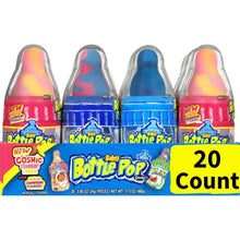 Baby bottle pop candy variety pack with 4 colorful bottles and 20 count label