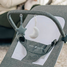 Gray toy bar for portable baby bouncer with star and teether plush toys