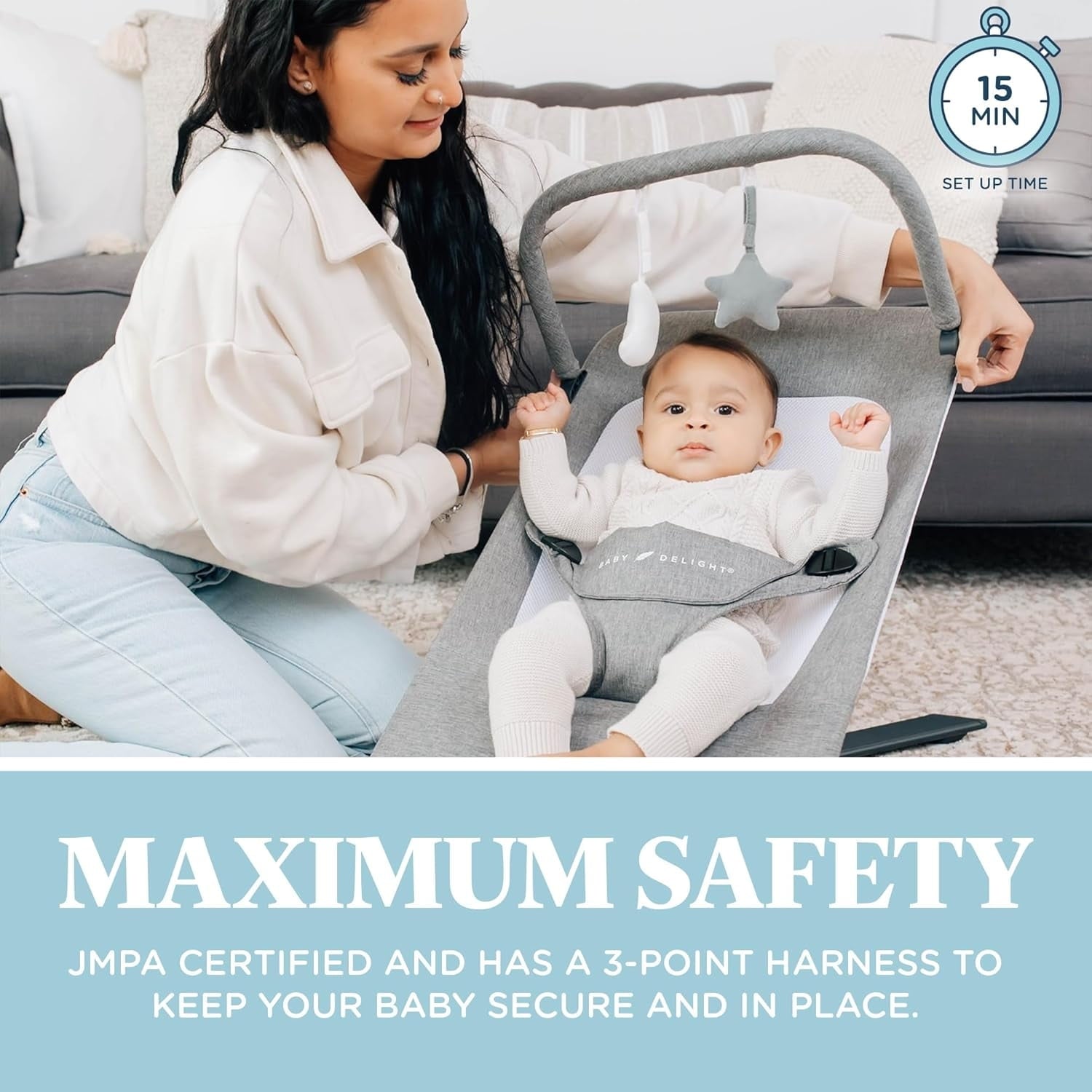 Baby Delight Alpine Deluxe Portable Baby Bouncer, for Infants 0-6 Months
